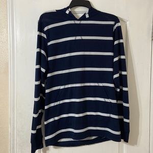 Men’s navy & white striped hooded long sleeve shirt